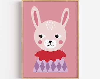 Cute Bunny Poster for Kids Room, Adorable Wall Art for Nursery & Playroom, Easter, pink
