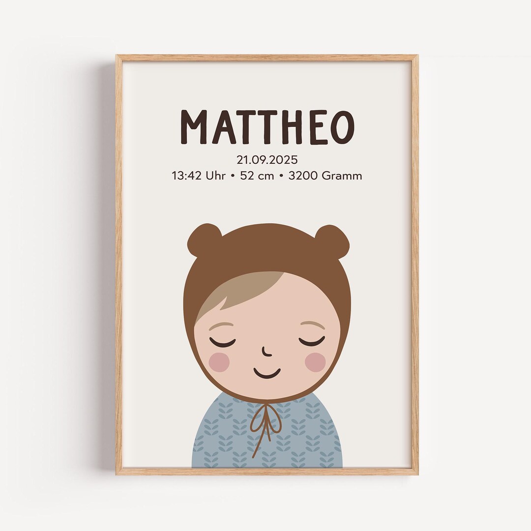 Birth Poster, Personalised Baby Poster With Birth Details, Newborn Gift ...