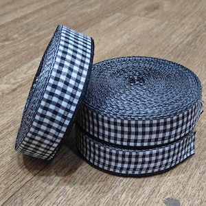Gingham Bandrolle - 32 mm breit, 25 Meter | 6 Farboptionen | Kariertes Bastel-Band zum Selbermachen, Nähen, Geschenk-Verpackung & Dekor