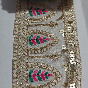 9 Yard Net Embroidery Lace Trim | Gold Zari Floral Border with Sequins | Dupatta Saree Lehenga Trim | Sewing Craft Ribbon