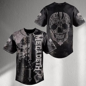 Grunge Skull Baseball Jersey | Beunruhigt schwarzes Button-Up Shirt | Gothic Metall Streetwear Top