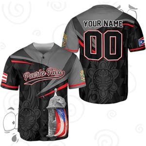 Puerto Rico Baseball Jersey - Custom Name Taino Tribal Flag Shirt - Boricua Heritage Jersey for Men Women