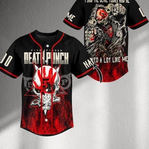 Schädel-Reaper-Baseball-Jersey | Metal-inspiriertes Button Up Shirt | Rot & Schwarz Grunge Streetwear
