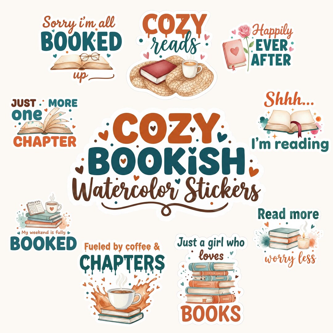Bookish Stickers Printable PNG SVG | 24 Book Stickers for iPad Kindle ...