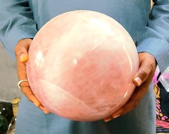 Massive Rose Quartz Sphere: 250mm Polished Crystal Ball, Healing Stone Decor