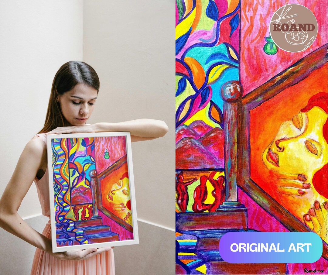 Vibrant Psychedelic Wall Art Printable | Colorful Surrealist Woman ...