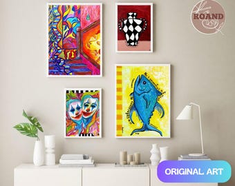 Conjunto de decoração de parede para galeria, colorido e maximalista, para imprimir e baixar digitalmente.