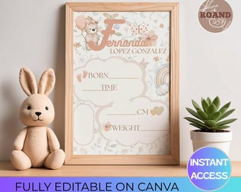 Newborn birth certificate template | Baby stats poster