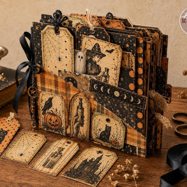 Halloween Junk Journal Kit: Printbare vintage ephemera-tags en -kaartjes (digitale download)