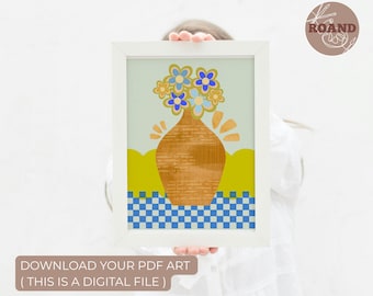 Impressão de decoração eclética em tons de rosa-avermelhado, arte contemporânea para download, estampa digital floral.