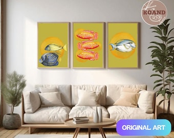 Colorful Fish Wall Art Printable Set of 3 Dopamine Decor Digital Download