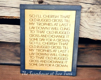 Laser Engraved Framed Farmhouse Sign | The Old Rugged Cross Hymn | Ready to Ship