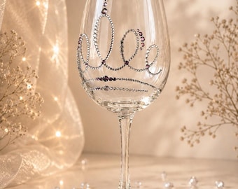 Personalized Crystal Wine Glasses | Handmade Crown Design, Family Gift