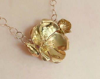 Signature Wild Rose gold floral cluster necklace, hand made chain, one of a kind floral necklace, gold flower necklace