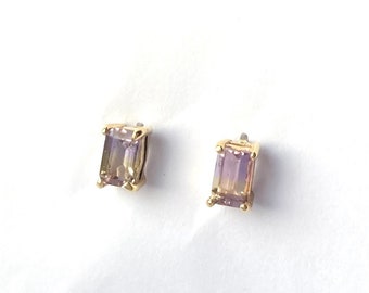 Gold Ametrine stud earrings, matching ring available, amethyst and citrine in one stone