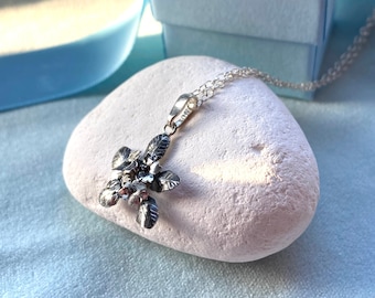 Darling little Primrose cluster pendant, made by hand and a one time piece in sterling silver, highly detailed botanical spring flowers