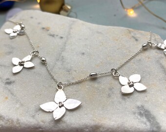 Hydrangea petal necklace, dainty floral necklace