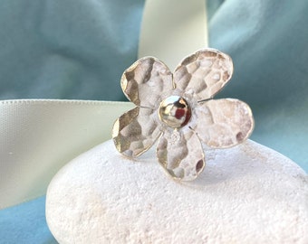 Statement Daisy ring, hand cut sterling silver with hammered texture. UK size R