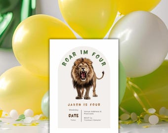Roar I'm FOUR 4th Birthday Roaring Lion Birthday Invitation
