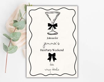 Minimal Cream And Black Bow Hen Party Invitation