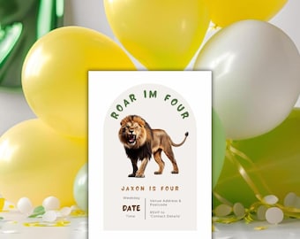 Roar I'm FOUR 4th Birthday Roaring Lion Birthday Invitation