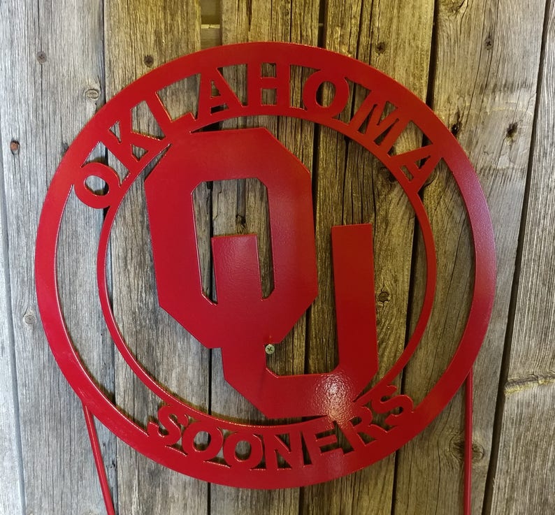 OU Oklahoma University metal art sign Football yard stake Etsy