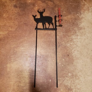 Deer buck and doe rain gauge. Yard stake decoration.  Rustic metal art Weather station. Weathervane.  Gift.  Wildlife.