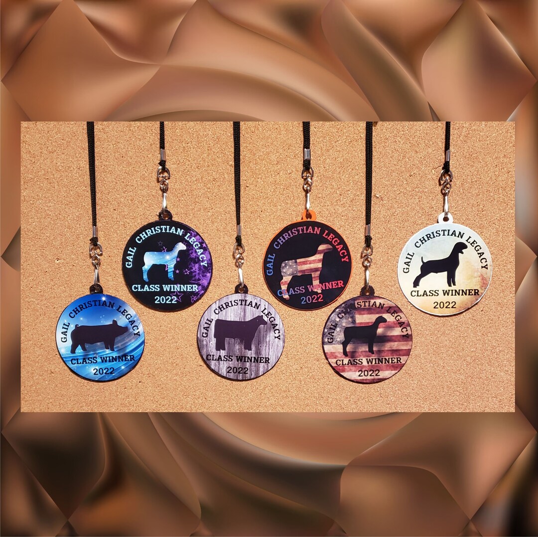 4 Custom Livestock Award Medallion With Lanyard. Personalized for Your Needs. Steer, Pig, Goat
