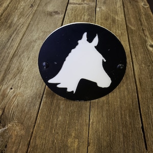 Horse head  plasma cut receiver hitch cover metal art..  Receiver hitch cover.