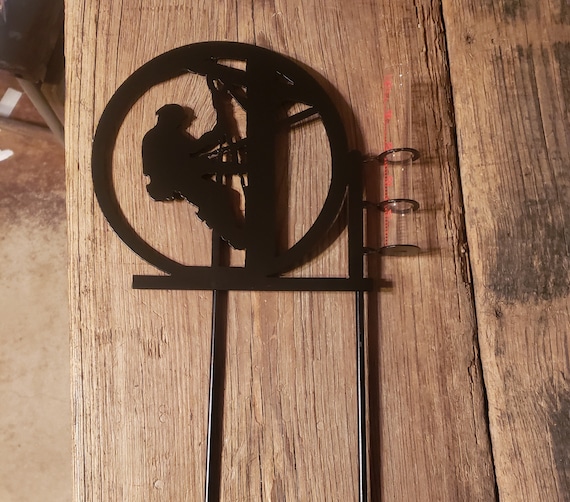 Lineman Rain Gauge / Plasma Cut Metal Art / Yard Deroration / Etsy