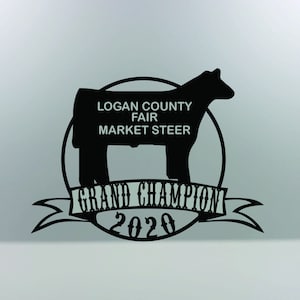 Custom personalized steer livestock banner award, trophy.  / Metal stall, pen, or barn sign / Cattle 4-H  Buyer gift. / Jackpot show / ST1