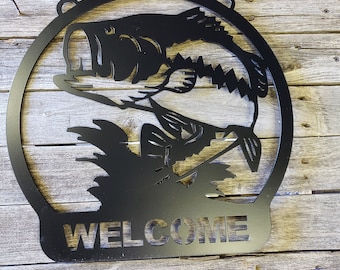 Bass fishing plasma cut metal art sign / Fishing / Lake / Yard stake or Wall decor / Indoor or outdoor / Fish / Personalized / Custom /