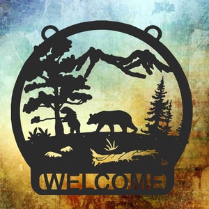 Plasma cut bear in the woods  metal wall or yard decoration.  Can be hanging sign or yard stake.