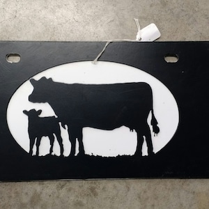 Cow calf license plate. /  Car, truck vanity tag /  Custom plasma cut / Personalized / Farm, brand / Buyers gift / Ranch bling / ST1
