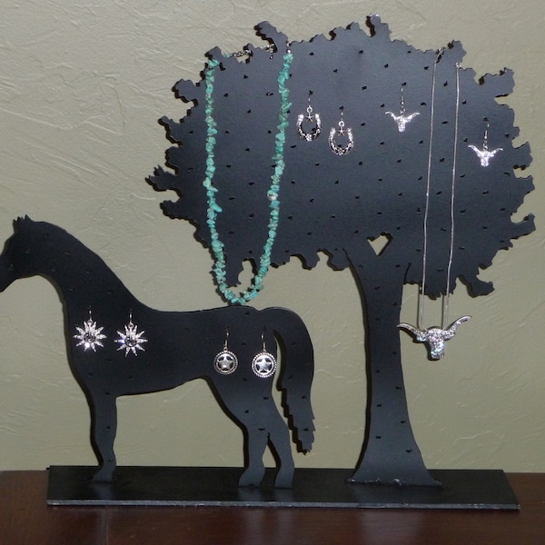 Horse tree earring necklace holder. Western Jewelery stand display holder. Rustic decoration.