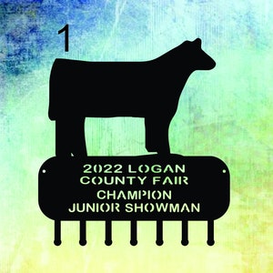 Show heifer ribbon hanger.  Heifer ribbon display. Award or trophy.  Metal custom Personalized award. Makes a great buyer gift.