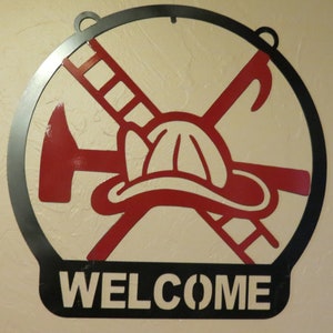 Fireman circle sign.  Yard  garden decor decoration.  PLasma metal art sign. Custom and personalized.