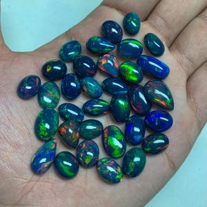 Ethiopian Black Opal Cabochon Lot: Multi-Fire Gemstone, Jewelry Making