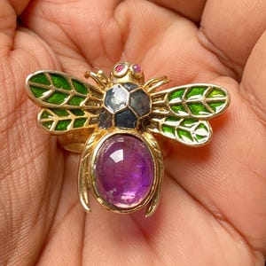 Amethyst Sterling Silver Ring 18k Gold Plated Over 925 Silver Amethyst Gold Polish Loose Gemstone Ring, Unique Craft Butterfly Ring in Gold