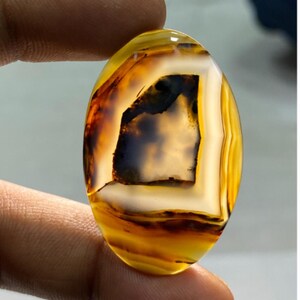 Cabochão de ágata Montana com preço acessível, formato oval, 40x26x5 mm, ágata preta marrom natural, pedra fina, gema solta Montana, 42,10 quilates