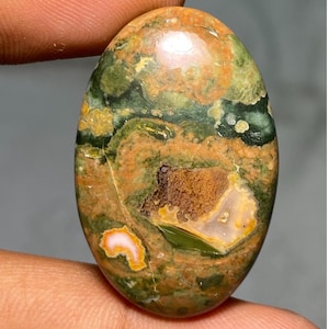 Incroyable !! Cabochon de rhyolite naturel fait main, pierre précieuse de jaspe de la forêt tropicale en pierre lâche pour la fabrication de bijoux. 44,20 carats 36x23x7 mm