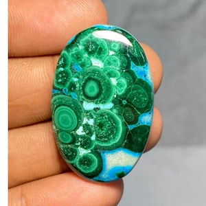 Cabochon en malachite de chrysocolle naturelle de forme ovale, malachite de chrysocolle pour la fabrication de bijoux, pierre en vrac en malachite, 40,65 CT, 36x23x5 MM