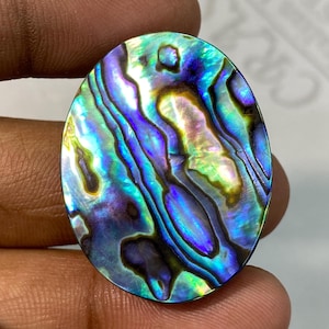 Cabujón de concha de abulón 100 % natural, forma ovalada, piedra preciosa suelta para joyería - Piedra preciosa de concha iridiscente natural, 57,40 ct., 34 x 26 x 7 mm