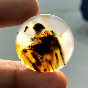 Cabochon de forme ronde en pierre naturelle d'agate du Montana 27 x 27 x 5 agate naturelle brun noir, pierre fine translucide, pierre précieuse du Montana en vrac 32 carats