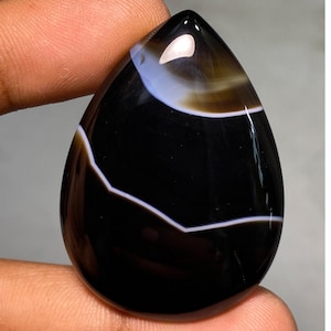 Gestreepte agaat cabochon 100% natuurlijke zwart gestreepte agaat edelsteen peervorm handgemaakte losse edelsteen met goed gevoel 66,85 cts. (43 x 31 x 6 mm)