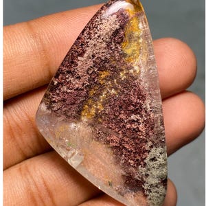 Cabochon de quartz de jardin lodolite, quartz fantôme naturel, pierre précieuse en vrac polie sur un côté pour bijoux, pierre d'argent ( 116 Cts 50x29x13 mm)