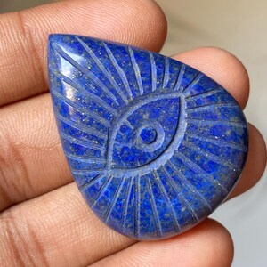 Cabochão de lápis-lazúli esculpido, pedra preciosa solta, lápis-lazúli natural esculpido, pedra preciosa com fundo plano para fabricação de joias, pedra esculpida 58,50 ct