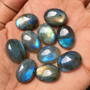 AAA+ Labradorite Cabochon Flat Back Oval Shape Calibrated Wholesale Blue Labradorite Loose Gemstone Earrings Gift For Her 13X18mm, 124.55Ct