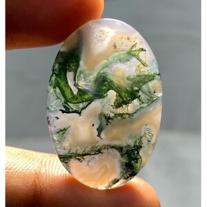 Cabujón de ágata musgosa 100 % natural, semiprecioso, hermoso, piedra suelta de ágata musgosa verde para la fabricación de joyas. (25,10 cts, 32 x 21 x 4 mm)