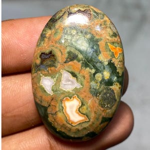 Incroyable !! Cabochon de rhyolite naturel fait main, pierre précieuse de jaspe de la forêt tropicale en pierre lâche pour la fabrication de bijoux. 53,15 carats 37x23x5 mm